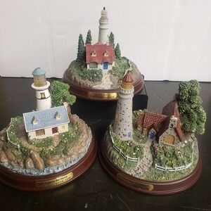 Thomas Kinkade Lighthouse Figurine Set of 3 Clearing Storms Light of Peace Storm